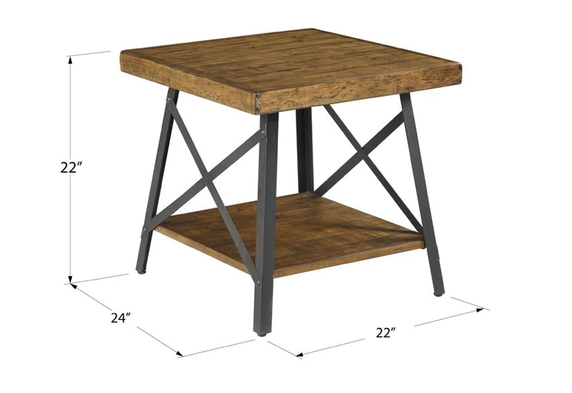 Emerald Home Chandler Pine Brown and Steel Gray 24" Solid Wood Top End Table