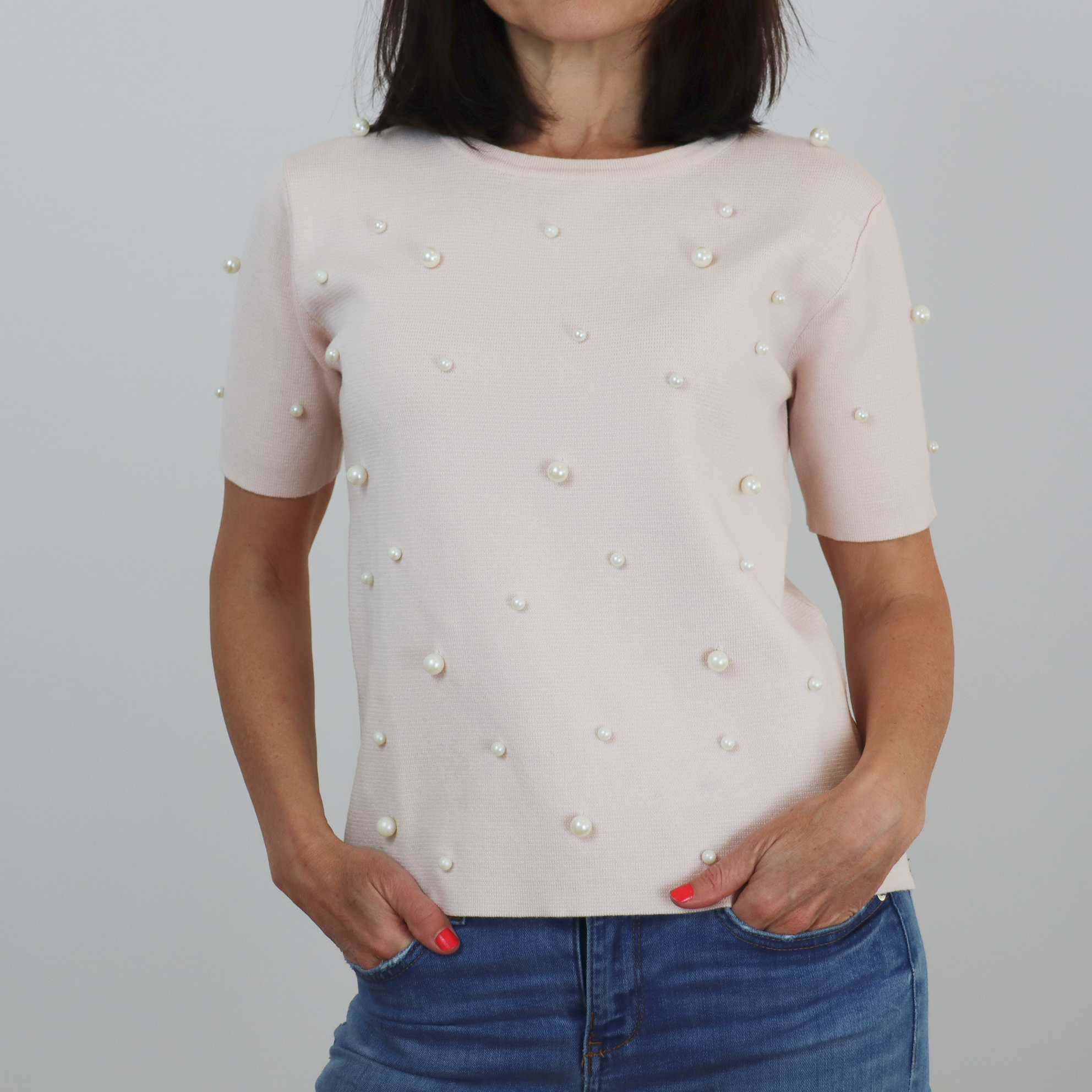 darse cuenta Ventana mundial marrón Camiseta de manga corta rosa detalle perlas Zara – Vintao Closet