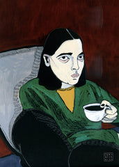 'Sentada con taza de café' por Carla Fuentes en 'Los sentados'