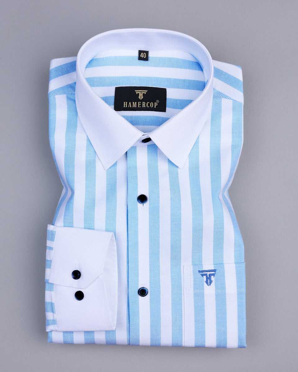 Piranha Blue With White Stripe Oxford Cotton Designer Shirt – Hamercop
