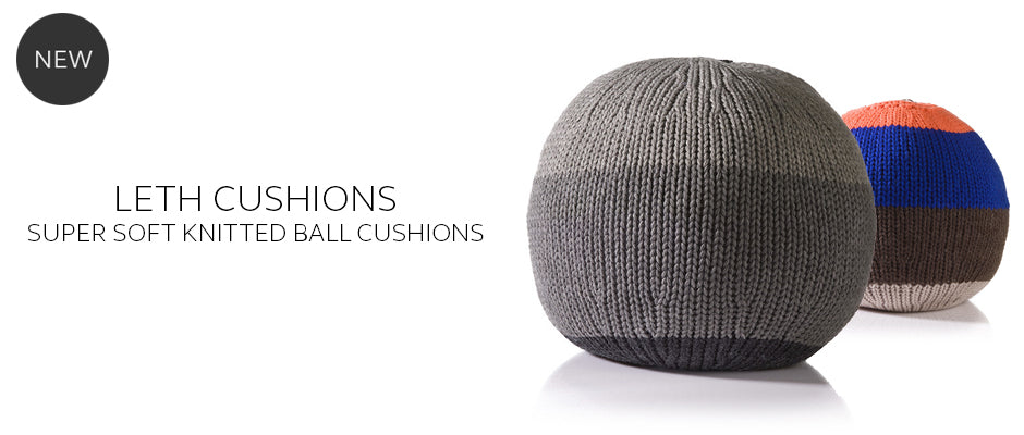 Round knitted ball cushions by Stine Leth for Korridor Design