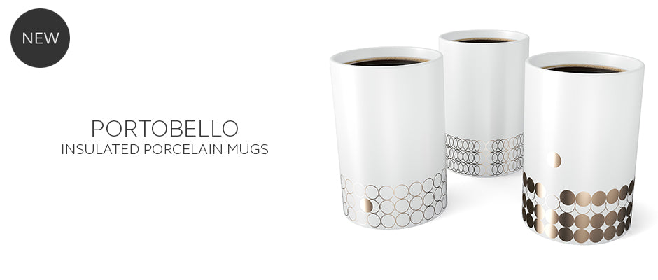 Portobello insulated double wall mugs with gold lustre design