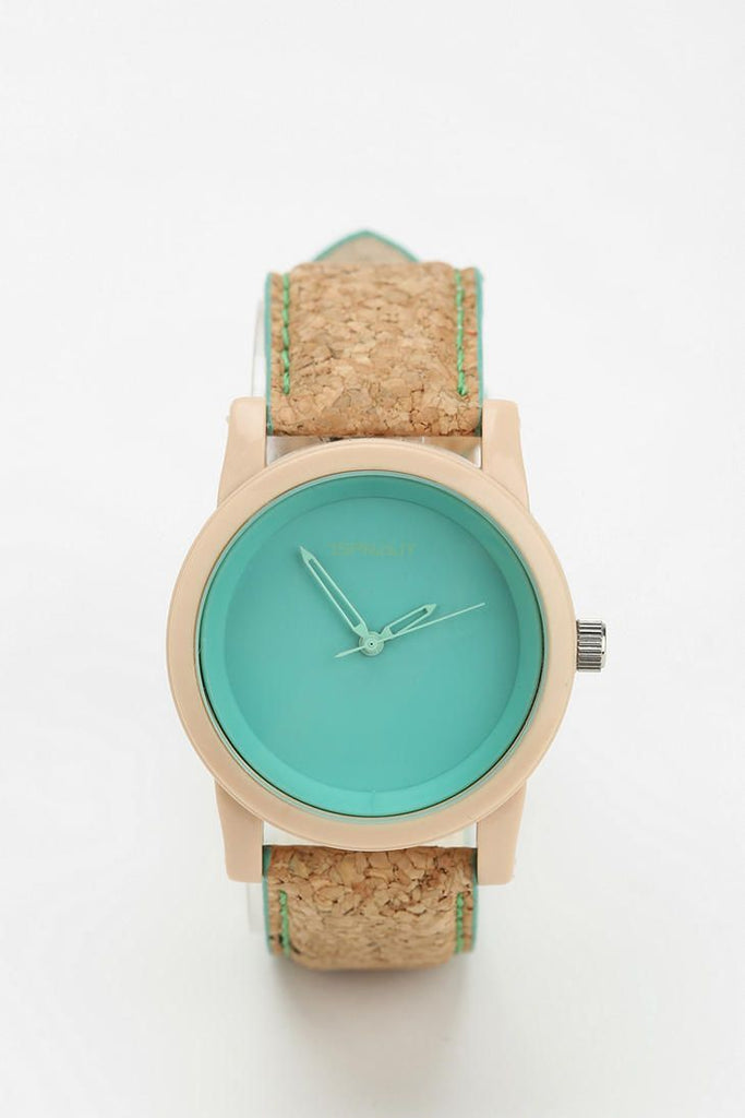 Cork watch. Cork strap with turquoise face 