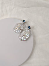 Load image into Gallery viewer, Baroque Pearl and Swiss Blue Topaz Studs 