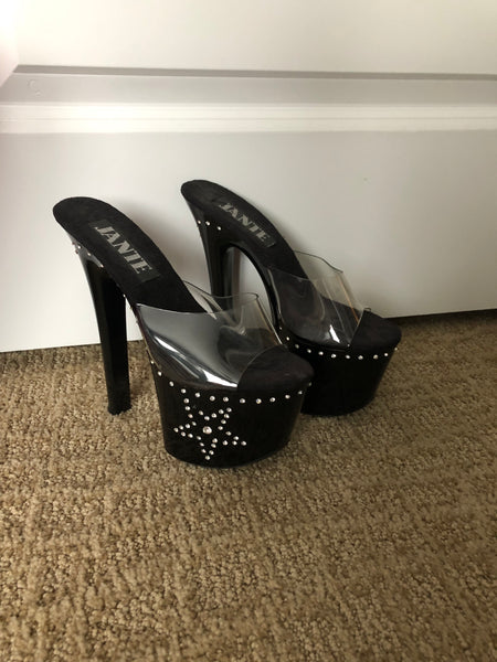 black platform heels with rhinestones