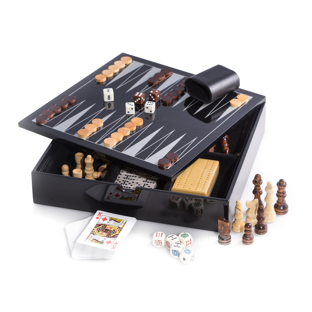 Black Lacquered Wood 5 1 Game Set Includes Chess And Backgammon With The Economist Store Economist Diaries