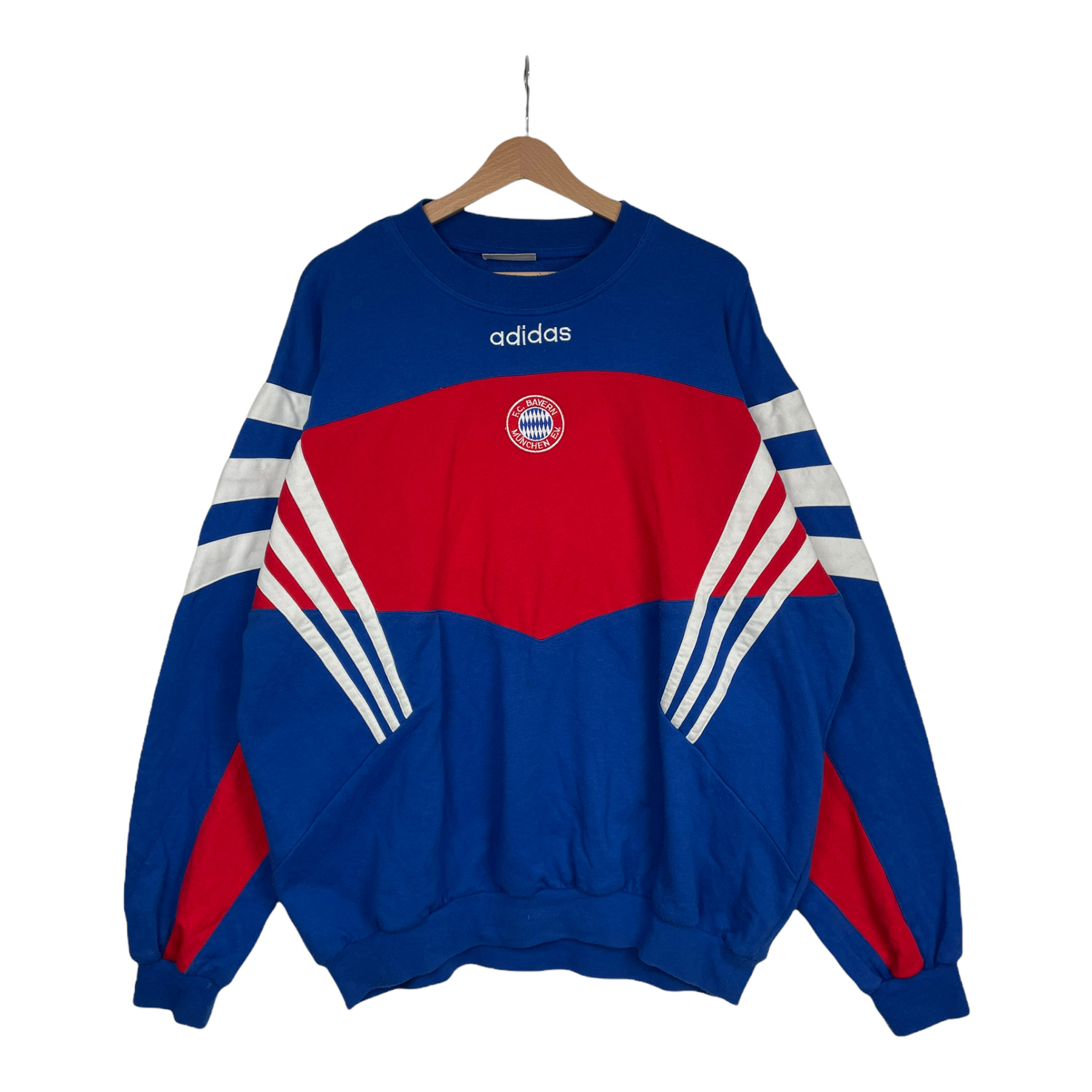 zout Oswald Ijsbeer 90s Adidas FC Bayern München Bundesliga Sweatshirt Blue red XL – PopeVintage