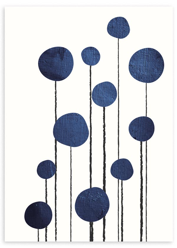 Cuadro abstracto de ilustración de flores azules - kuadro – 