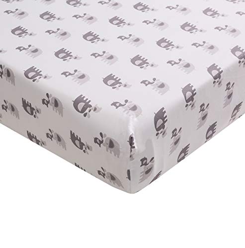 USTIDE 7-Piece Nursery Cot Bedding Set Cute Baby Boy Crib Bedding with Bumper, Fitted Sheet and Bed Skirt, Gray Bathing Elephants