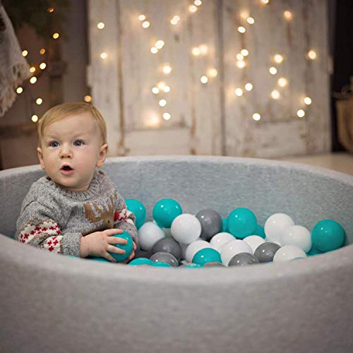 KiddyMoon 90X30cm/300 Balls Baby Foam Ball Pit Certified Made In EU, Light Grey:Yellow/Green/Blue/Red/Orange