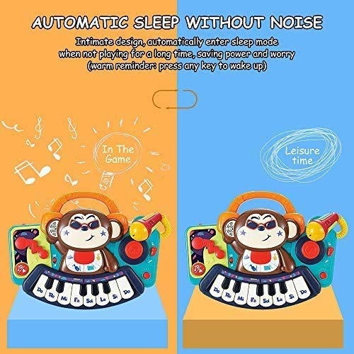 WISHTIME Musical Toy for Girls 1 2 3 4 5 year old,Monkey Piano Musical Instrument,Activity Learning and Development Early Educational Music Toy With Microphone/DJ Keyboard Gift Toys for Kids/Boys