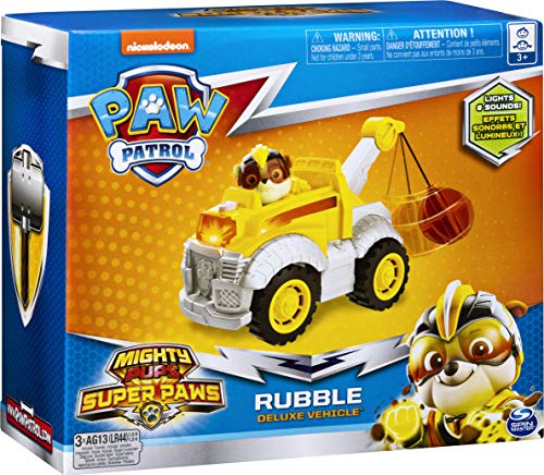 PAW Patrol Mighty Pups Super PAWs Rubble’s Deluxe Vehicle with Lights and Sound