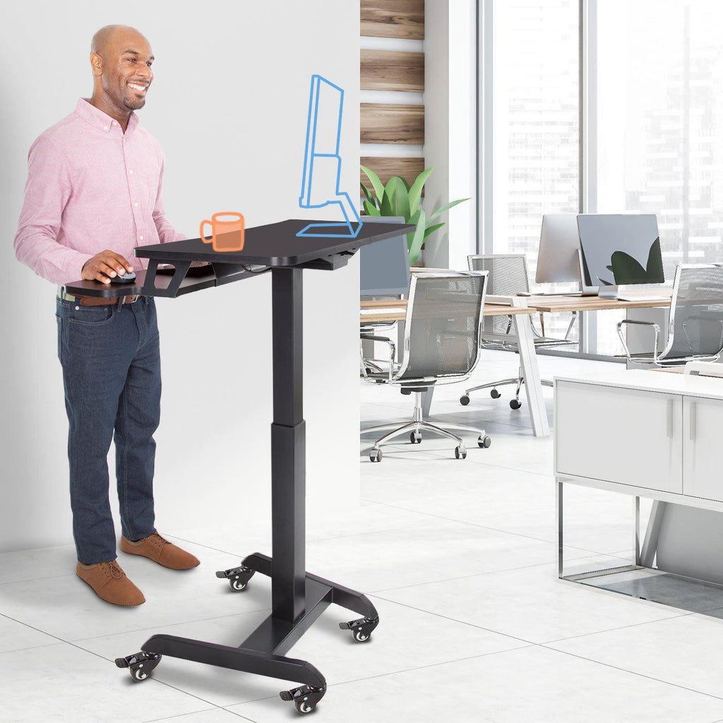 Glorider Pneumatic Laptop Standing Desk,Height Adjustable from 29.5 to 43.3 Mobile Computer Workstation,Rolling Sit-Stand Cart Mobile Podium Portable Lectern for Home Office& Classroom 