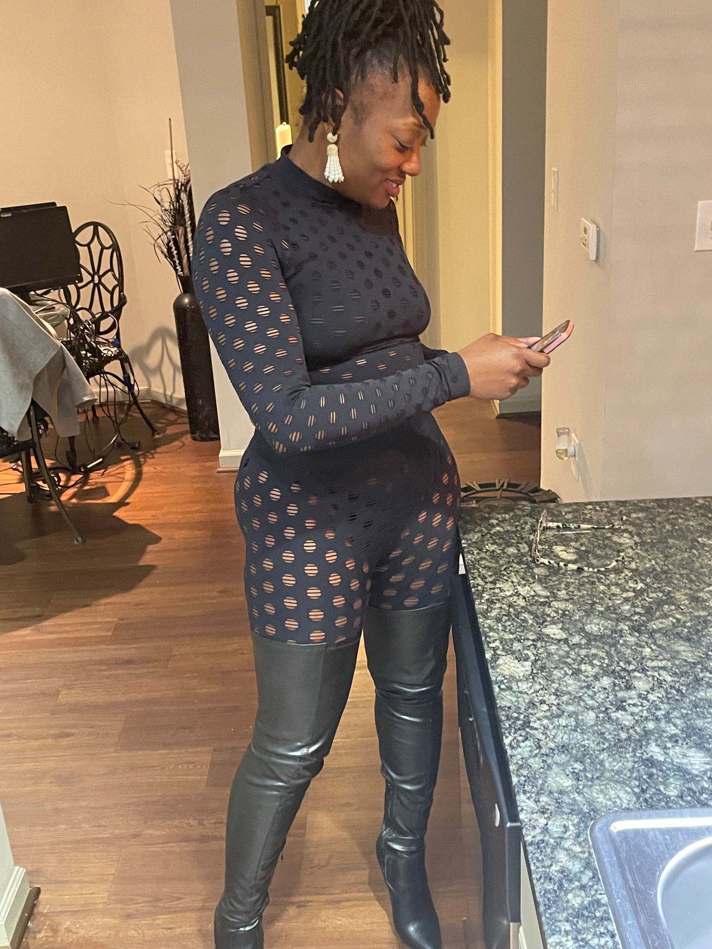 2 PC Long Sleeve Seamless Top Leggings Set with Holes