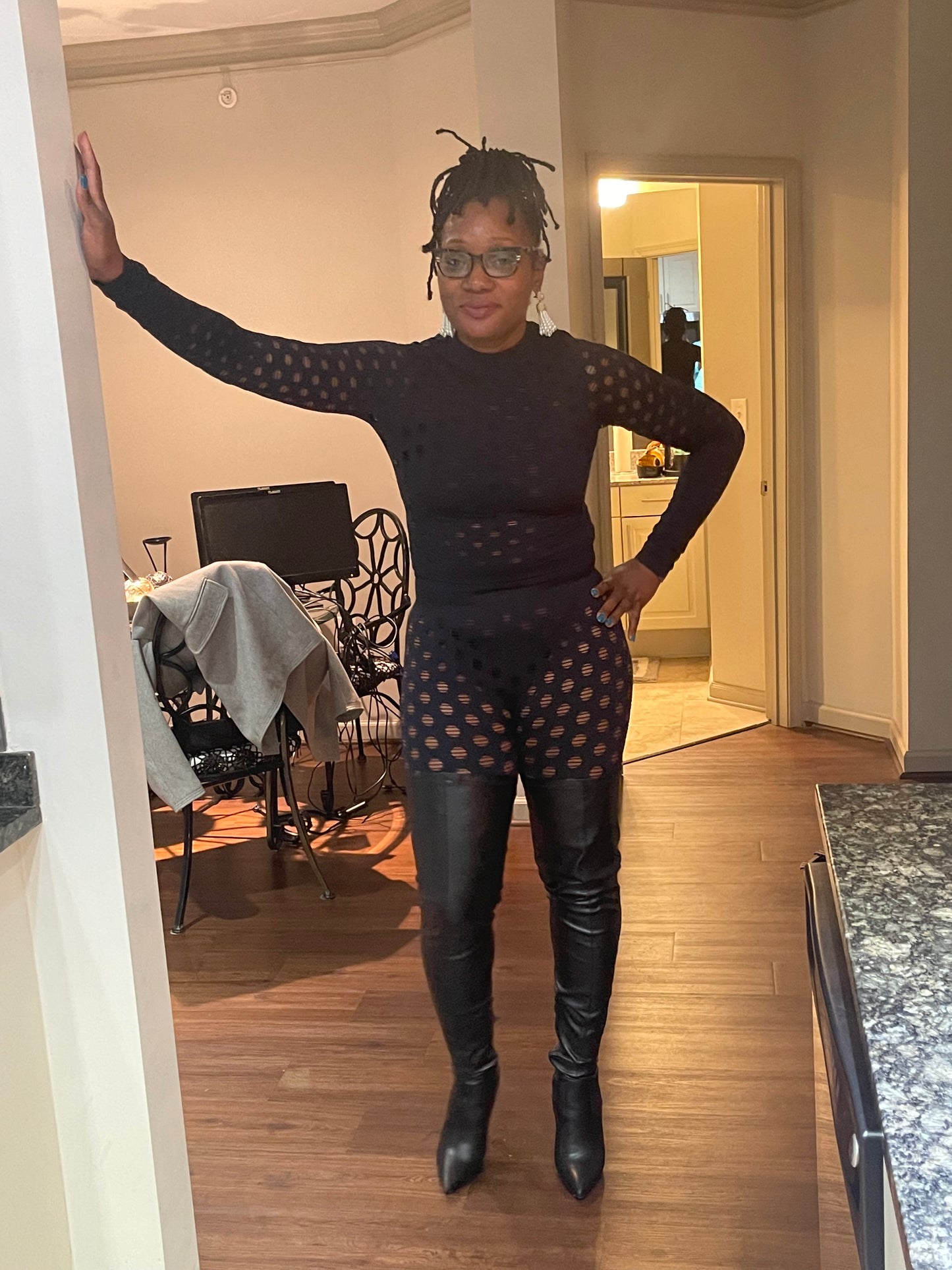 2 PC Long Sleeve Seamless Top Leggings Set with Holes