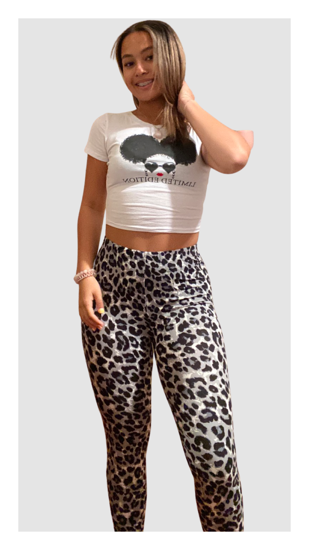 Heart Sunglasses Afro Girl Graphic Crop Top Tee