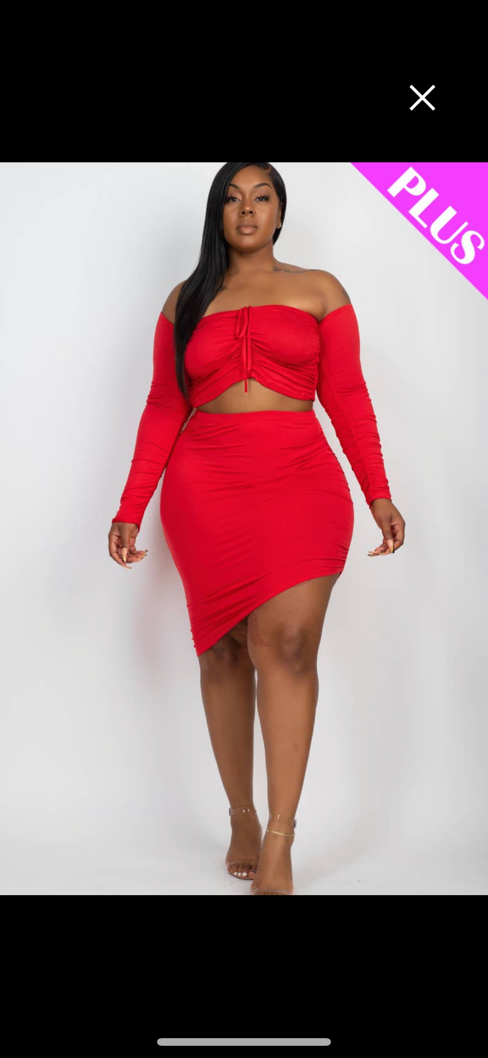 Off Shoulder Drawstring Crop Top Ruched Skirt Set