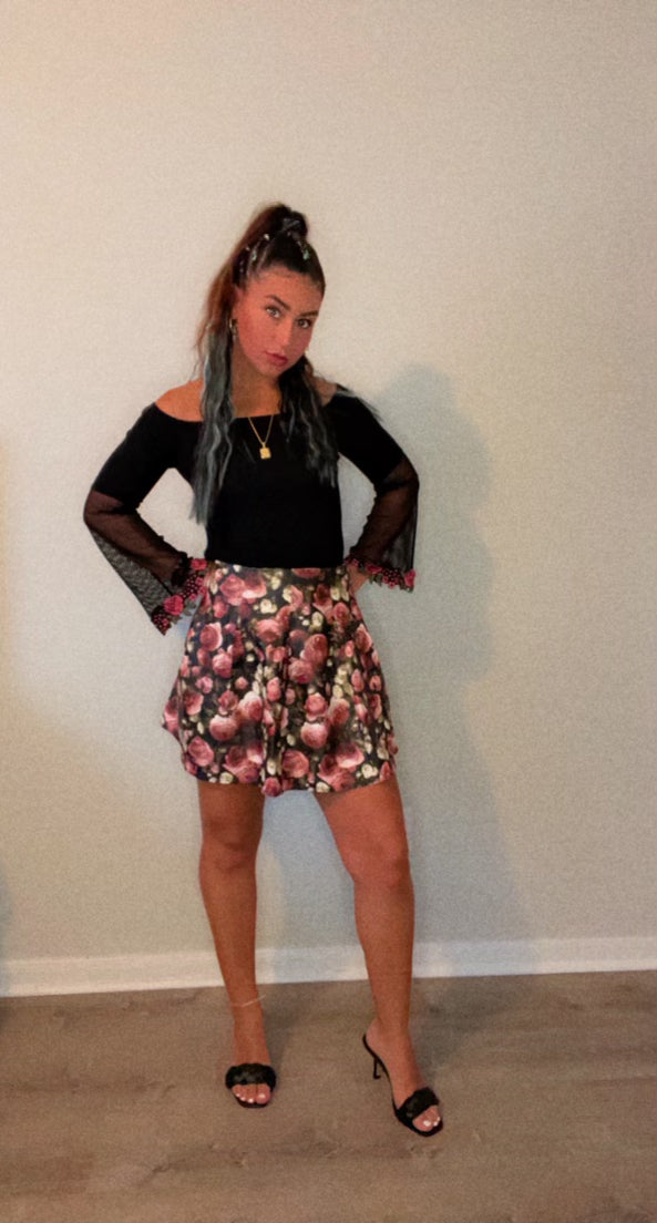 Floral Print High Waist Faux Leather Mini Skirt
