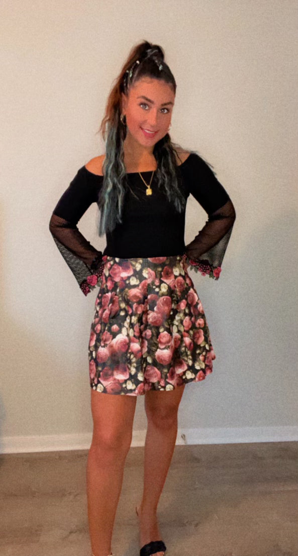 Floral Print High Waist Faux Leather Mini Skirt