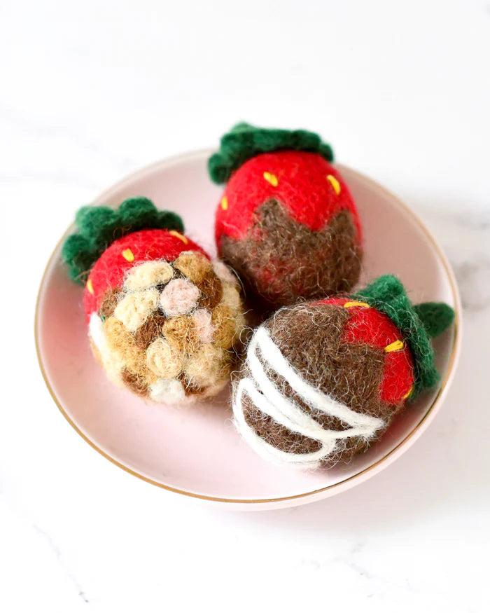 Felt Chocolate-Dipped Strawberries (Set of 3)