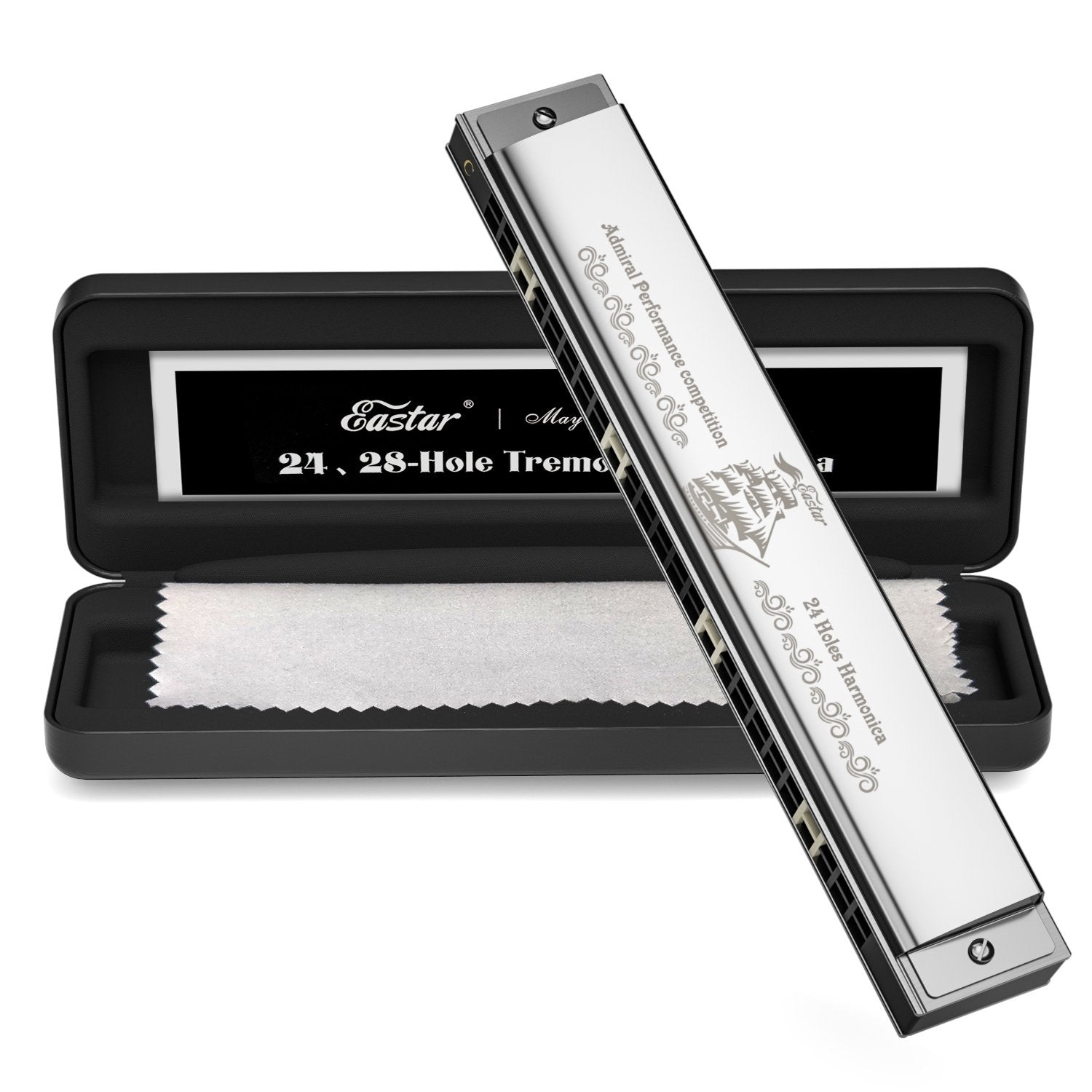 Eastar C-Key 24-Holes Harmonica for Beginners/Adults Kids/Performance  Competition with Hard Case/Cleaning Cloth/Silver