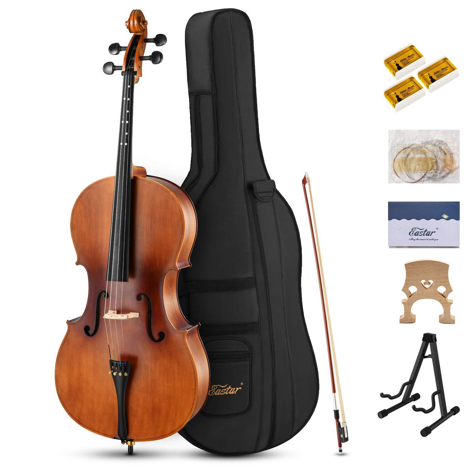 

Eastar EVC-1 4/4 Acoustic Cello Matt Natural Varnish for Beginners with Cello Stand, Case, Bow, Bridge, Rosin, Extra Set of Strings