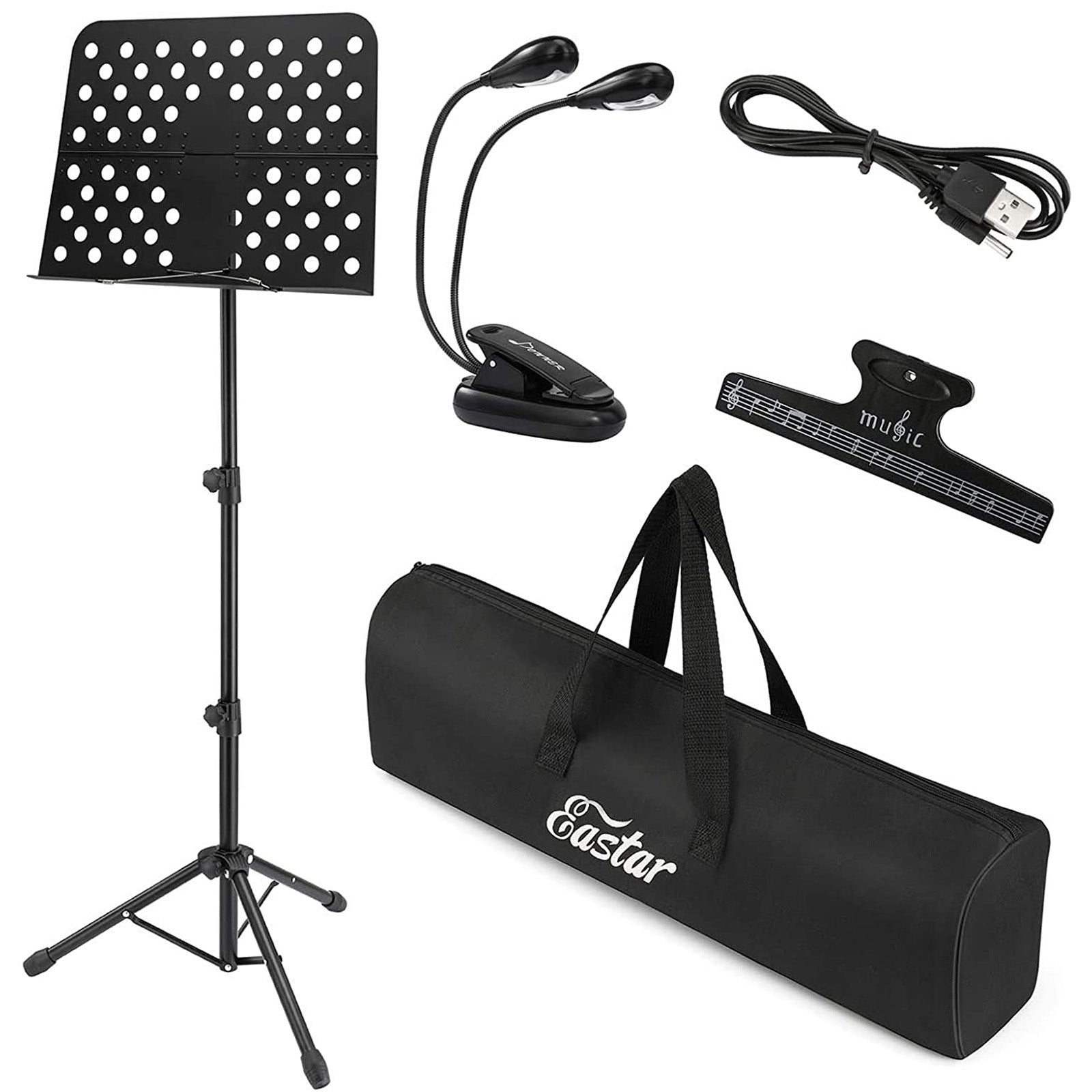 

Eastar EMS-1 Large Size Folding Sheet Music Stand with LED Light/ Music Clip Holder/ Carrying Bag