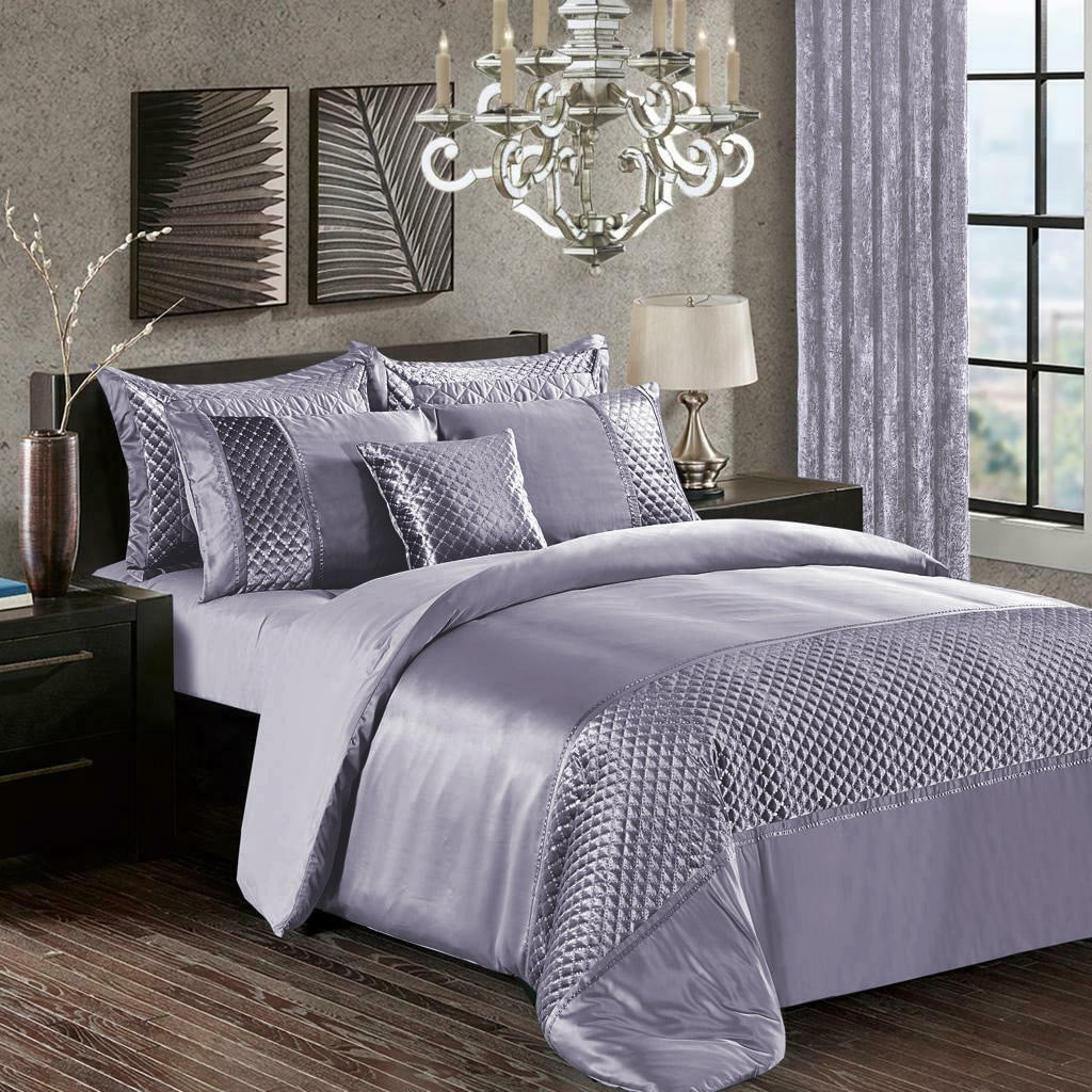 3 Piece Sequin Quilted Comforter Duvet Set Silver Imperial Rooms Uk 