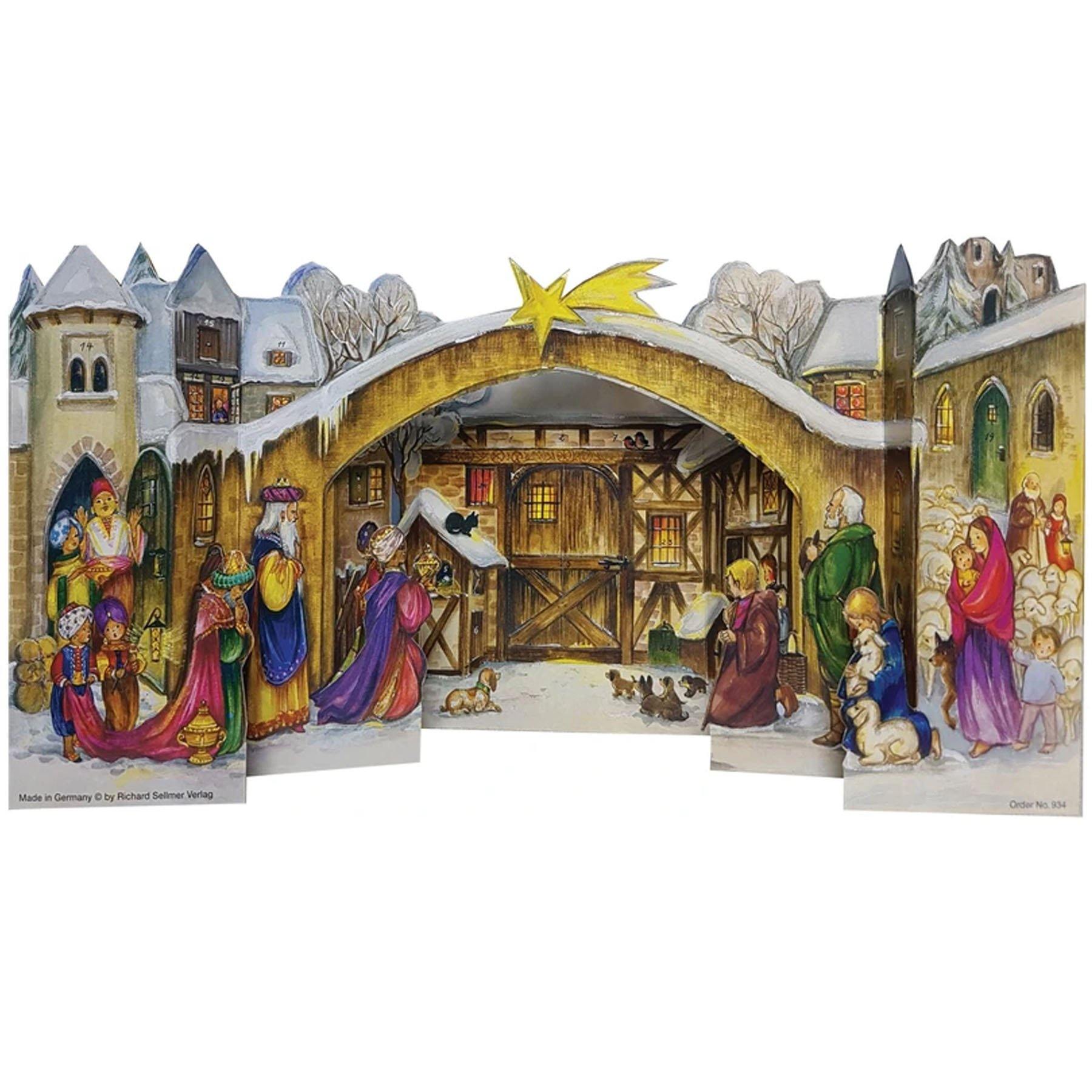 Traditional German Paper Advent Calendar Nativity Scene Richard Sellmer Verlag 