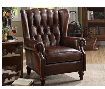 brown leather wing chair