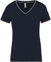 T-shirt de malha piqué de senhora com decote V-Azul Marinho / Light Grey / Branco-XS-RAG-Tailors-Fardas-e-Uniformes-Vestuario-Pro
