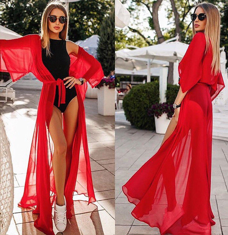 red bathing suit with cover up