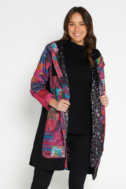 Bicheno Corduroy Coat - Magenta Patchwork