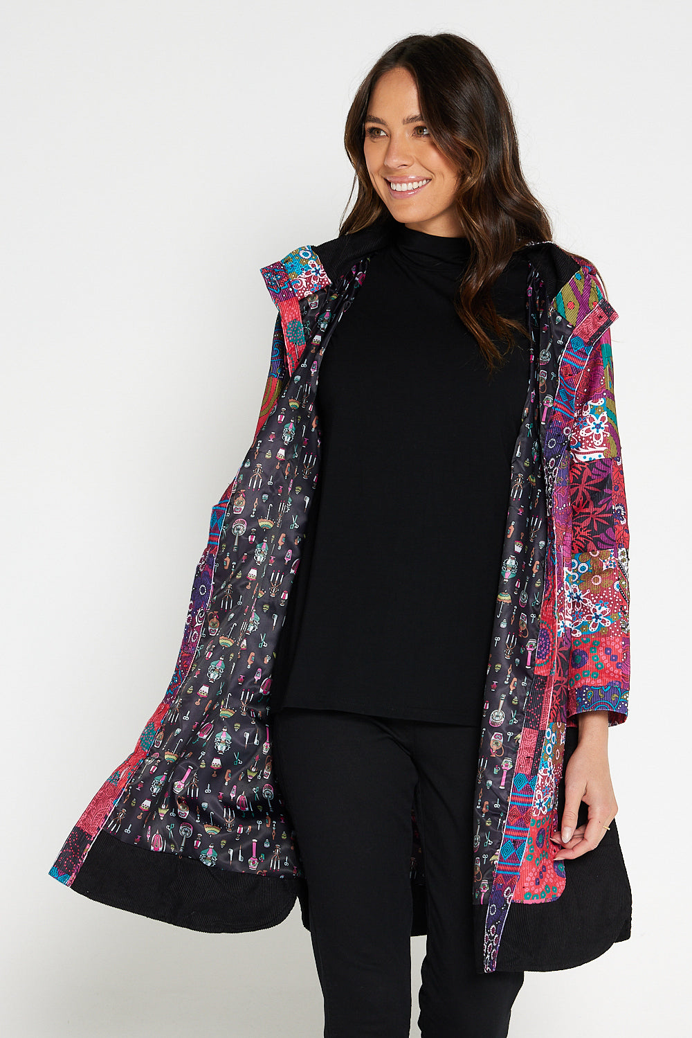 Bicheno Corduroy Coat - Magenta Patchwork