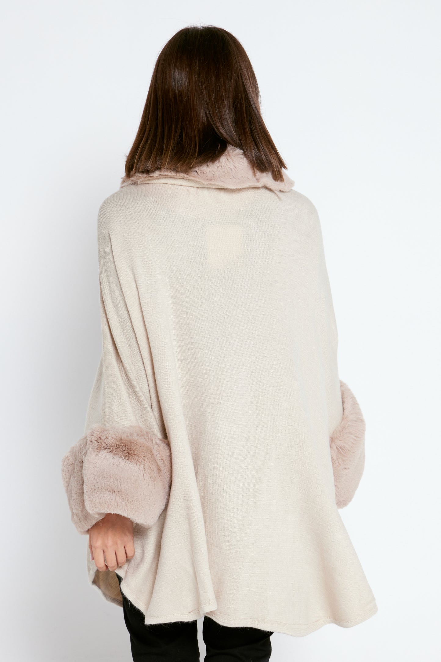 Ava Faux Fur Knit Shrug - Beige