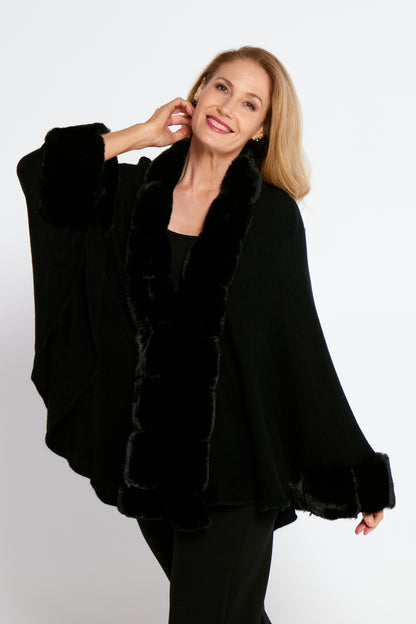 Bacall Faux Fur Knit Cape - Black