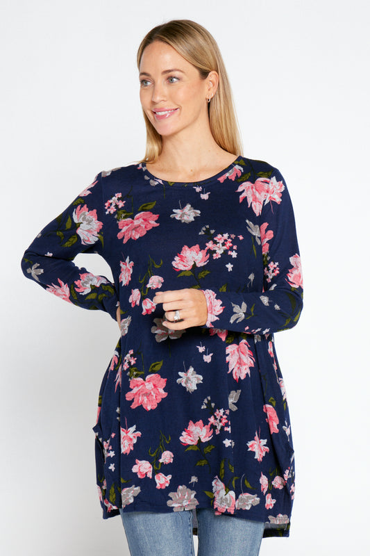 Barbara Knit Top - Navy Rose