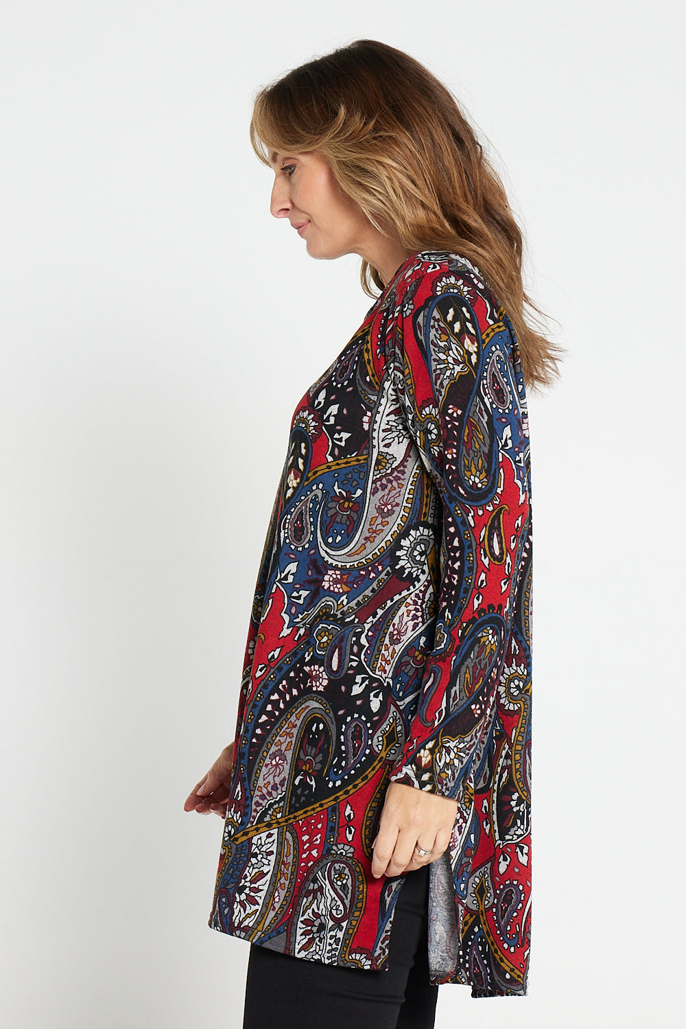 Barbara Knit Top - Red Navy Paisley