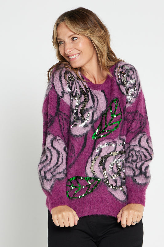 Bessie Sequin Knit - Magenta Rose