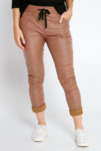Bianca Leather Look Pants - Cammel