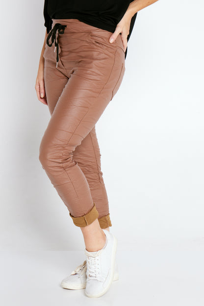 Bianca Leather Look Pants - Cammel