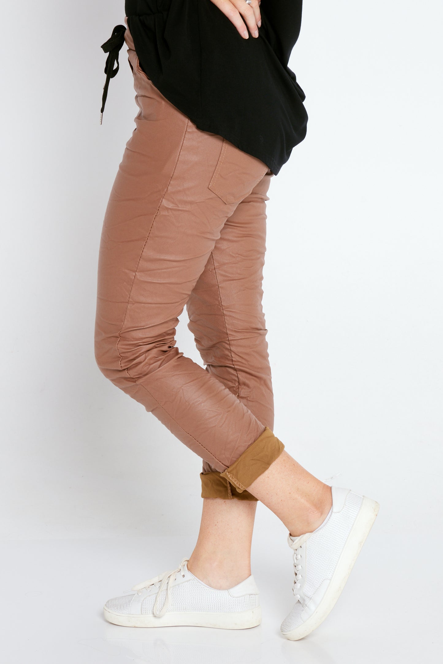 Bianca Leather Look Pants - Cammel