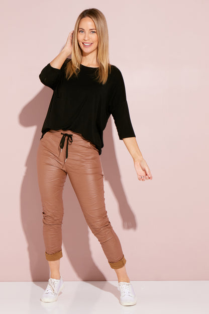 Bianca Leather Look Pants - Cammel