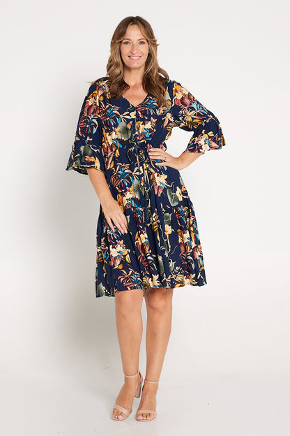 Estella Dress - Navy/Muted Floral