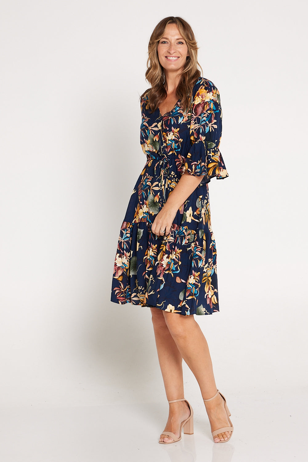 Estella Dress - Navy/Muted Floral