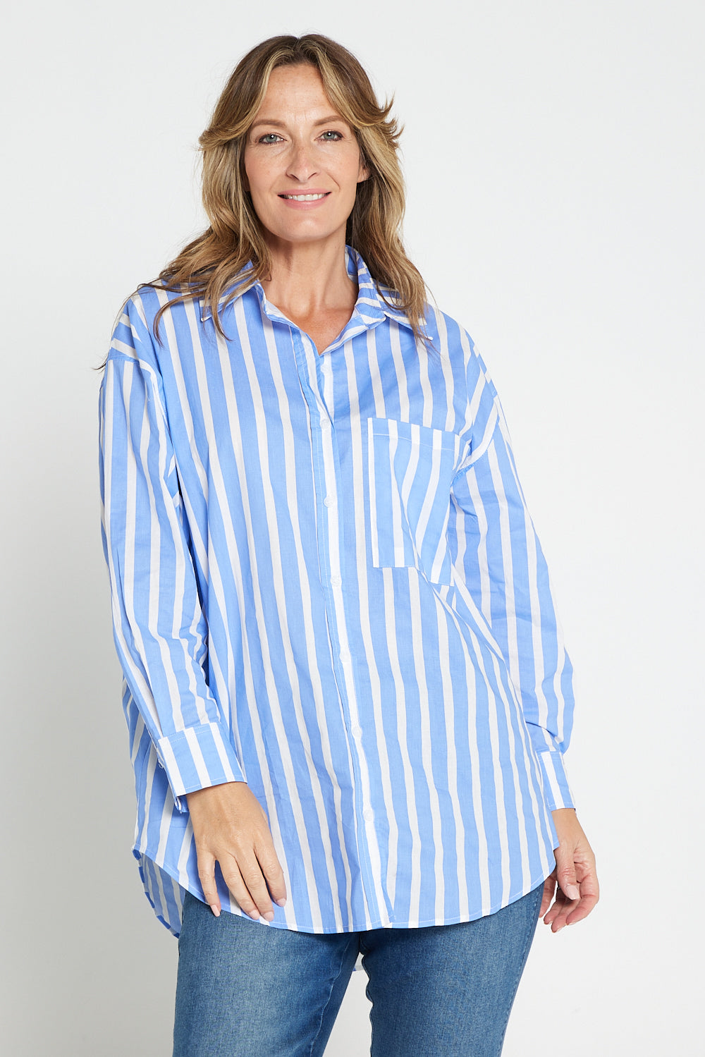 Joss Cotton Shirt - Blue White Stripe