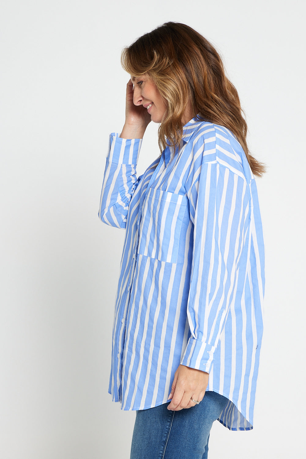 Joss Cotton Shirt - Blue White Stripe