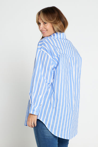 Joss Cotton Shirt - Blue White Stripe
