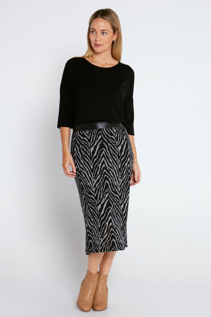 Jordana Knit Midi Skirt - Grey Black