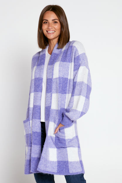 Lara Wool Cardigan - Purple Check